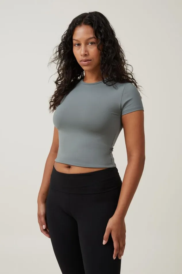 Luxe Crew Neck Short Sleeve Top Khaki Women Cotton On Tops