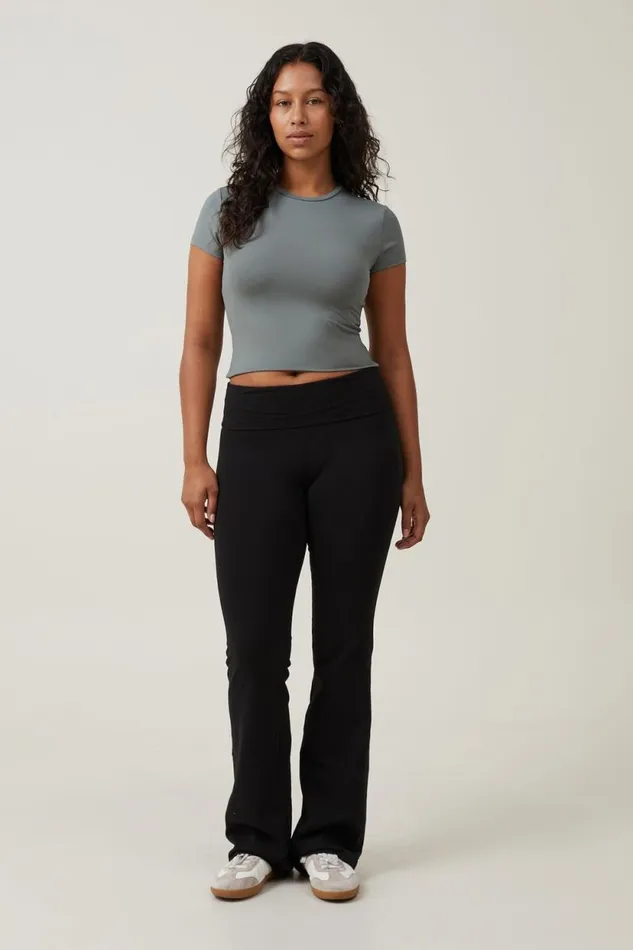 Luxe Crew Neck Short Sleeve Top Khaki Women Cotton On Tops