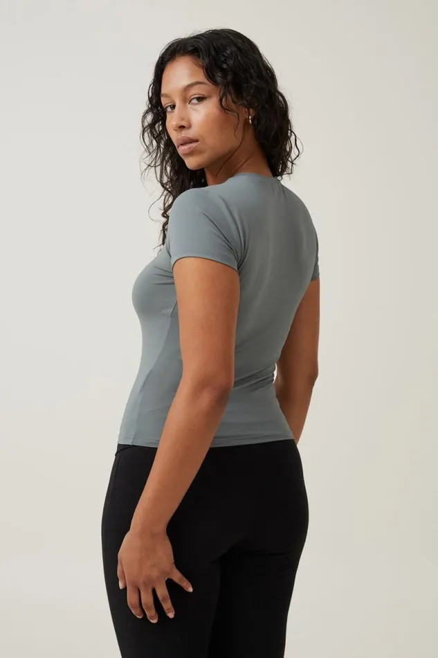 Luxe Crew Neck Short Sleeve Top Khaki Women Cotton On Tops