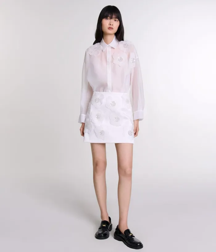 Maje Beaded Satin Floral Skirt Women Skirts and Shorts