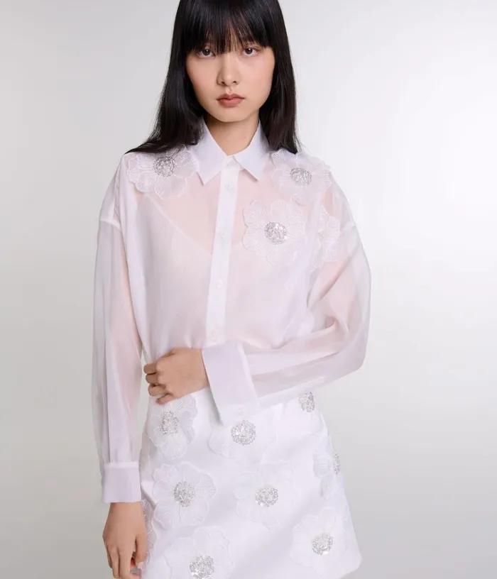 Maje Beaded Satin Floral Skirt Women Skirts and Shorts