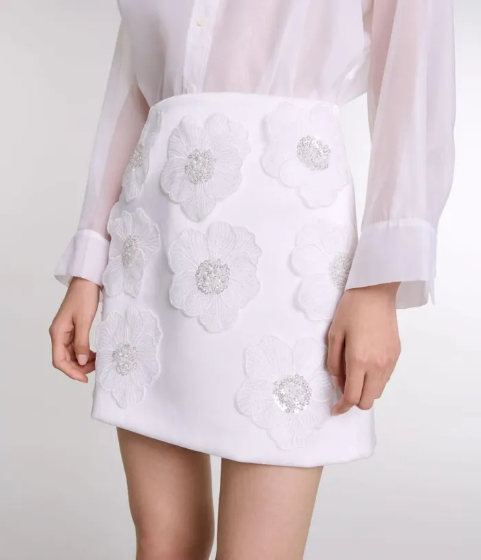 Maje Beaded Satin Floral Skirt Women Skirts and Shorts