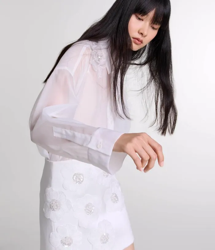 Maje Beaded Satin Floral Skirt Women Skirts and Shorts
