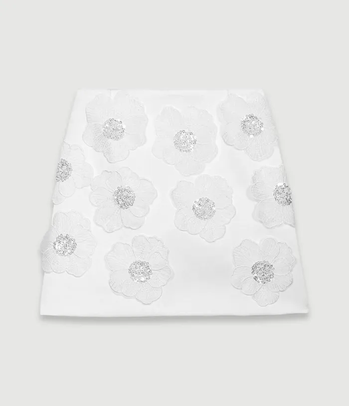 Maje Beaded Satin Floral Skirt Women Skirts and Shorts
