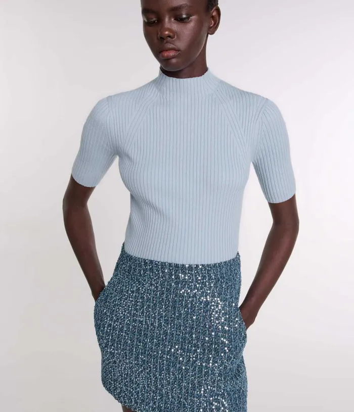 Maje Cotton And Silk Ribbed Top Women Sweaters and Cardigans