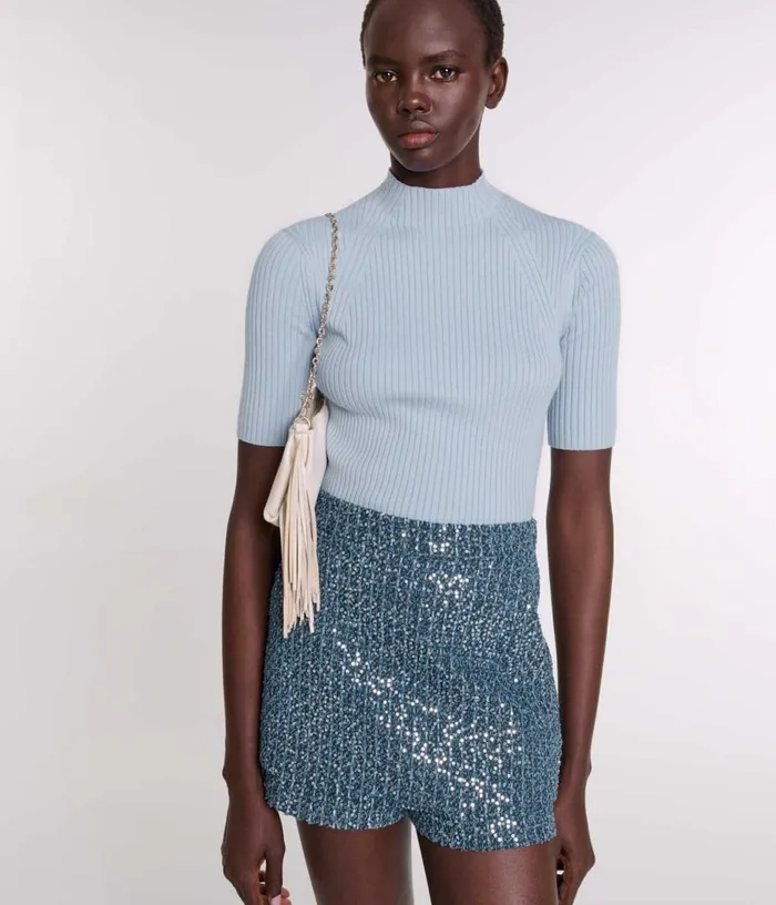 Maje Cotton And Silk Ribbed Top Women Sweaters and Cardigans