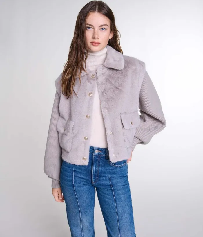 Maje Dualmaterial Faux Fur Jacket Women Coats