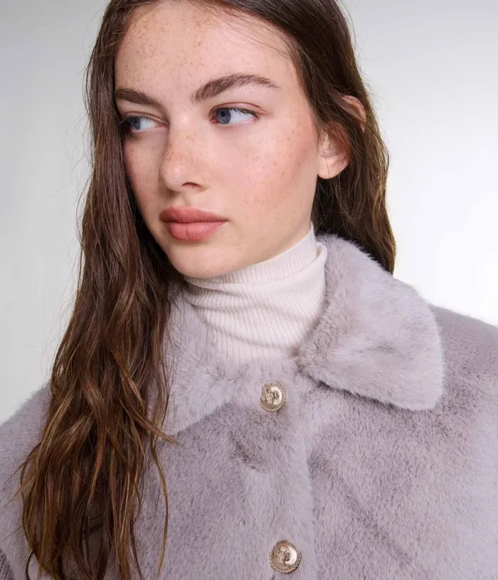 Maje Dualmaterial Faux Fur Jacket Women Coats