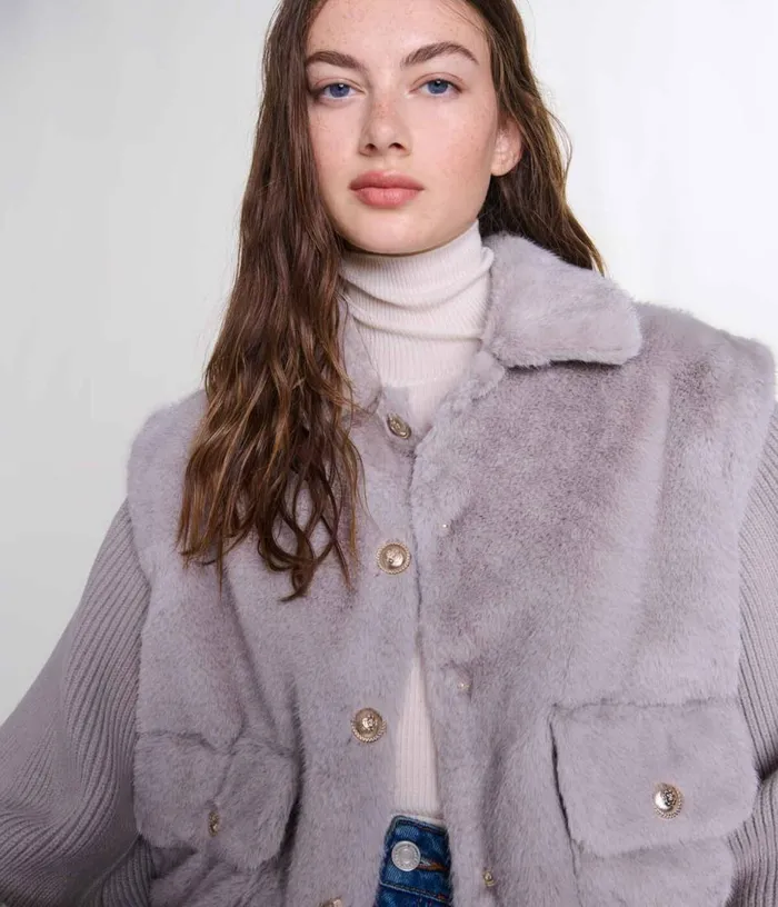 Maje Dualmaterial Faux Fur Jacket Women Coats