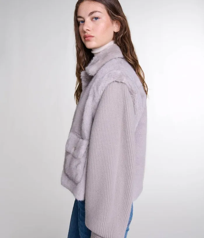 Maje Dualmaterial Faux Fur Jacket Women Coats