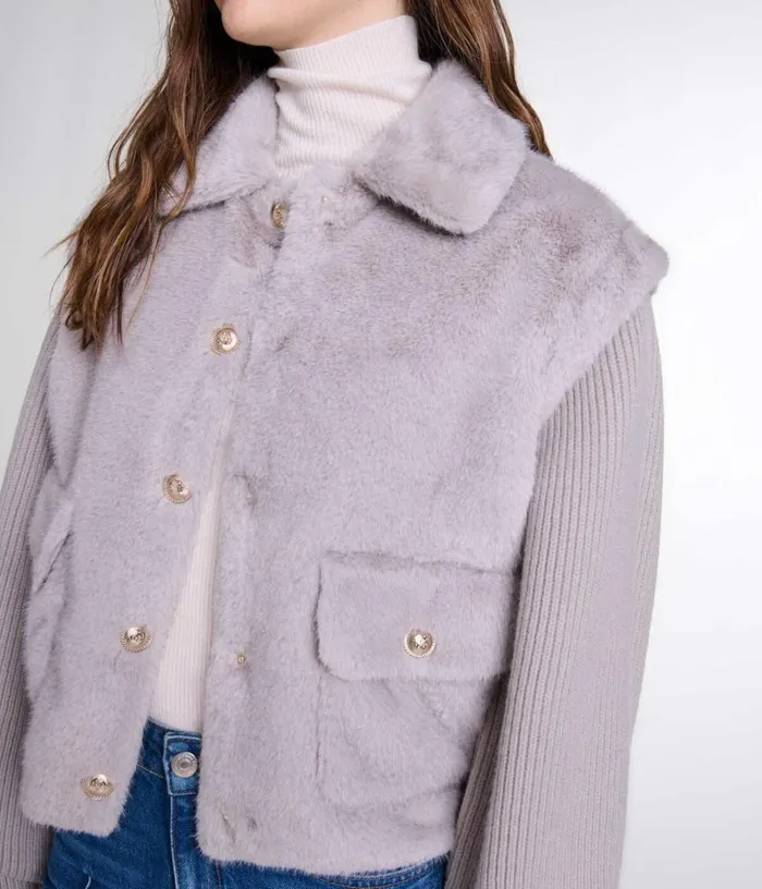 Maje Dualmaterial Faux Fur Jacket Women Coats