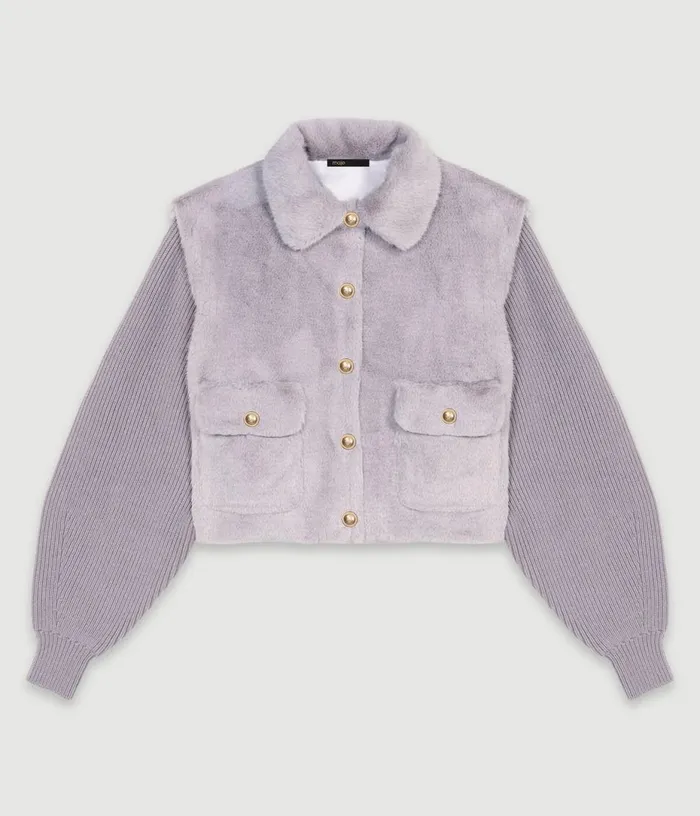 Maje Dualmaterial Faux Fur Jacket Women Coats