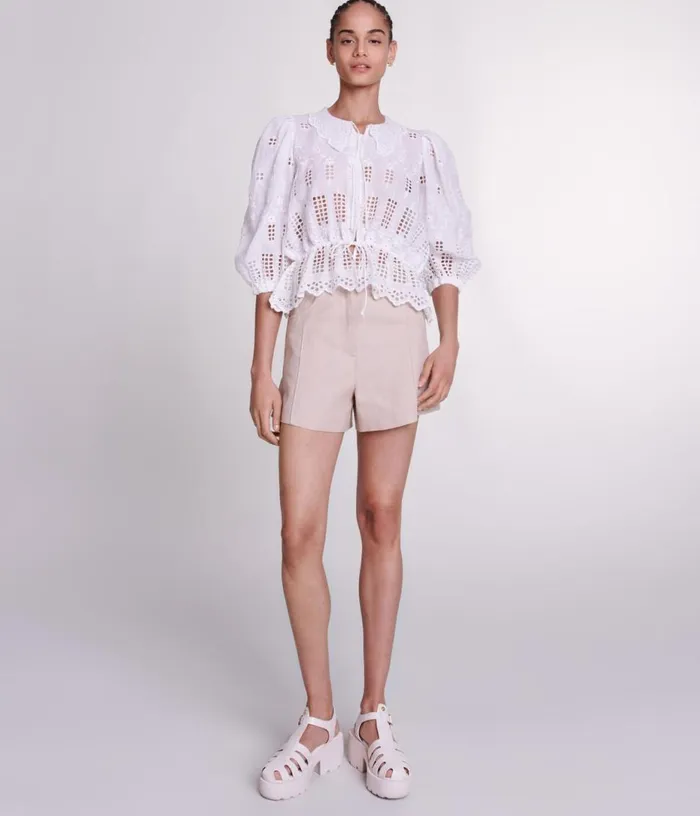 Maje Embroidered Ramie Blouse Women Tops and Shirts