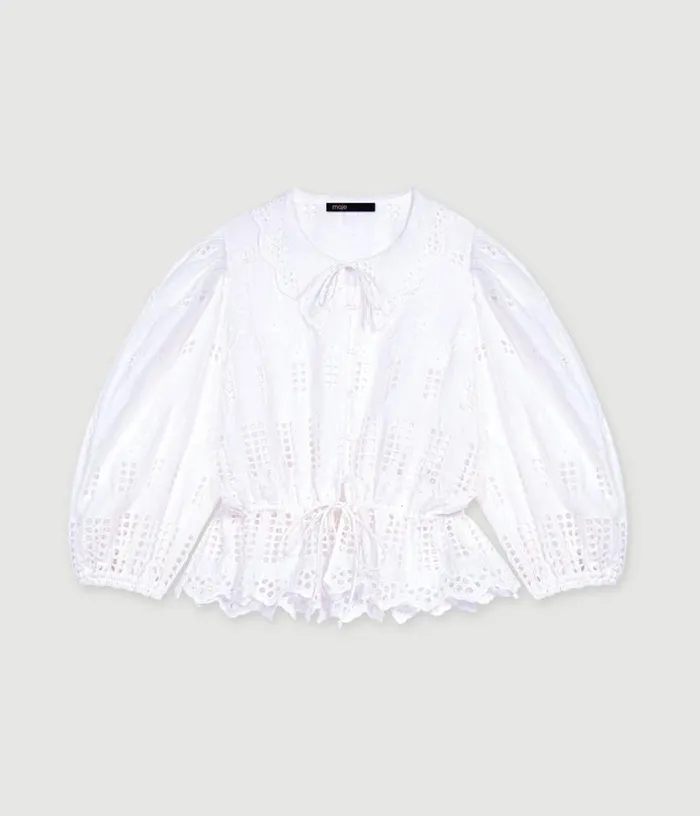 Maje Embroidered Ramie Blouse Women Tops and Shirts
