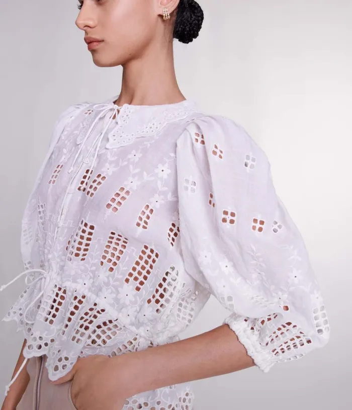 Maje Embroidered Ramie Blouse Women Tops and Shirts