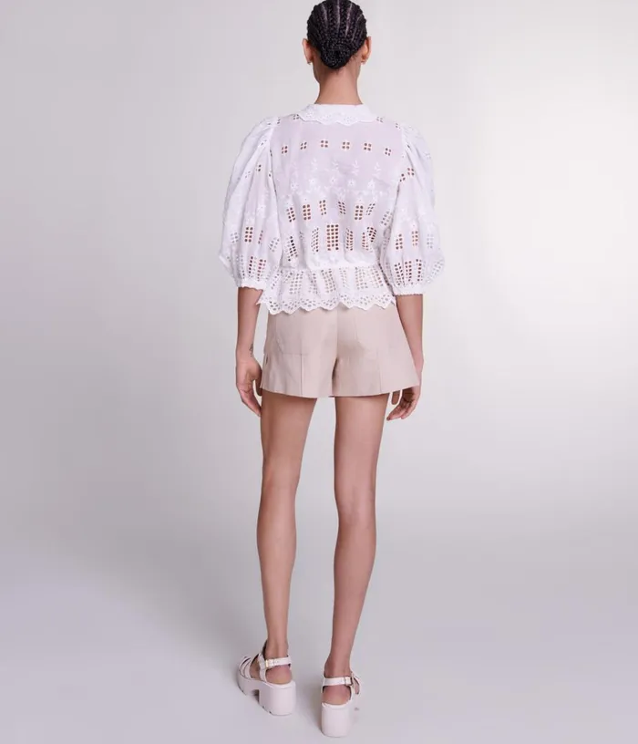 Maje Embroidered Ramie Blouse Women Tops and Shirts