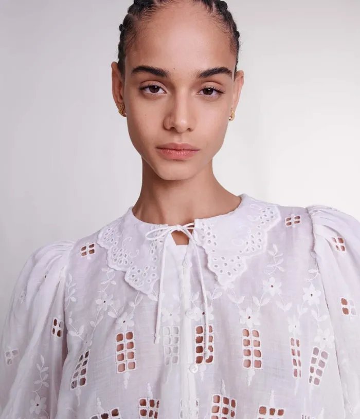 Maje Embroidered Ramie Blouse Women Tops and Shirts