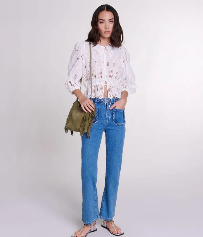 Maje Embroidered Ramie Blouse Women Tops and Shirts