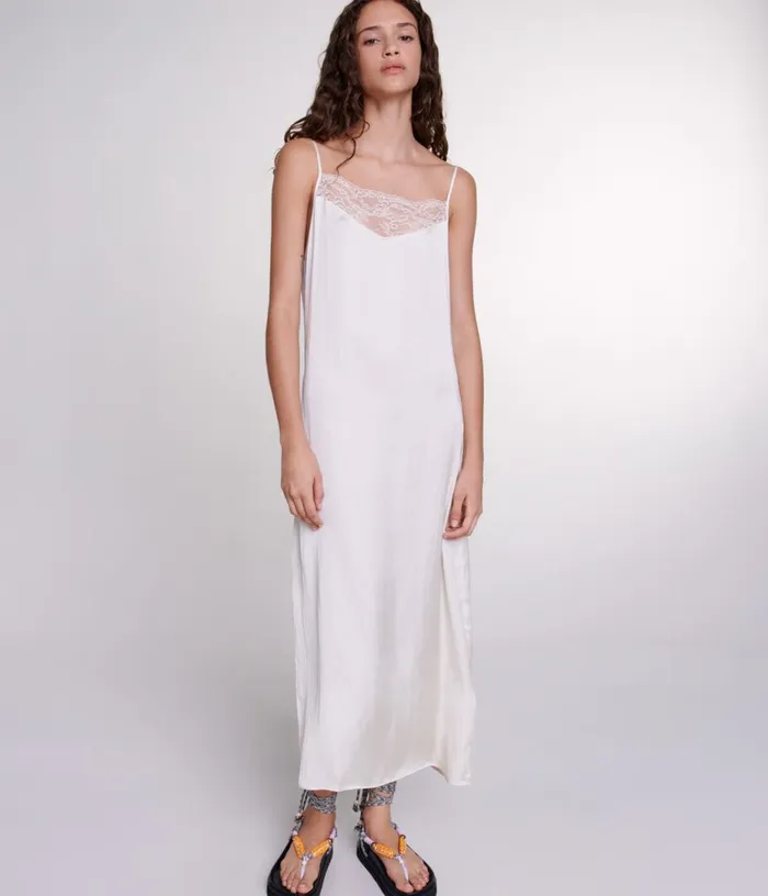 Maje Long Satin Dress Women Dresses