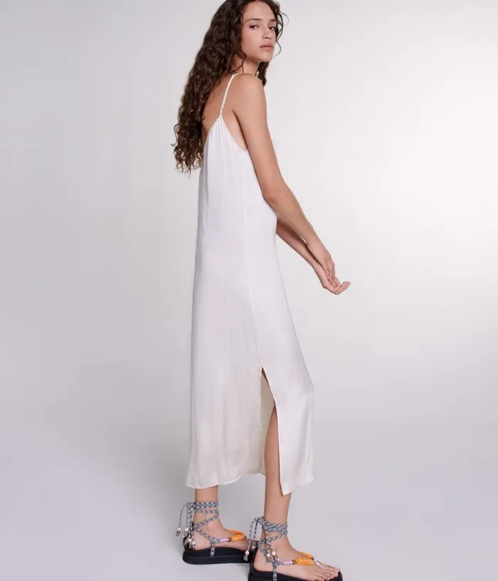 Maje Long Satin Dress Women Dresses