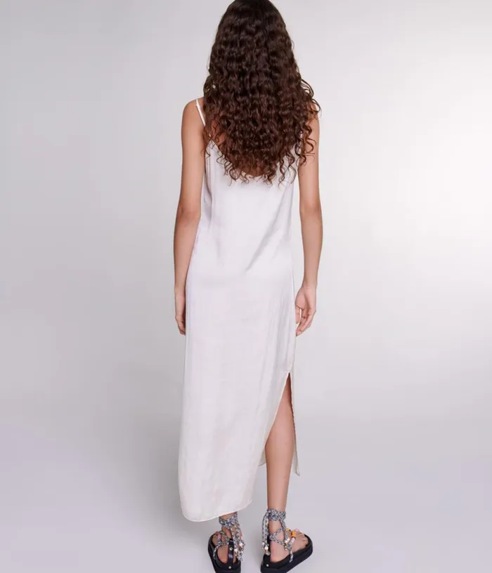 Maje Long Satin Dress Women Dresses