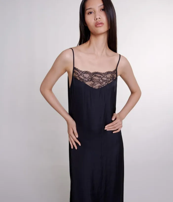 Maje Long Satin Dress Women Dresses