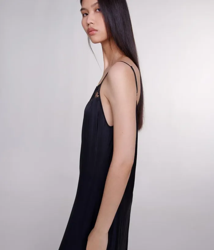 Maje Long Satin Dress Women Dresses