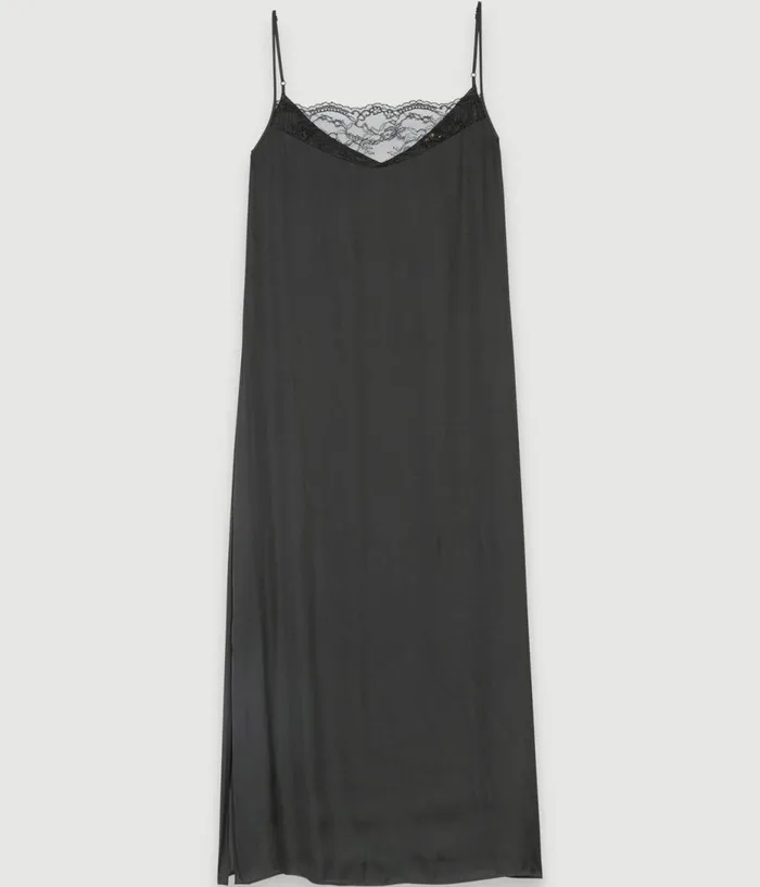 Maje Long Satin Dress Women Dresses