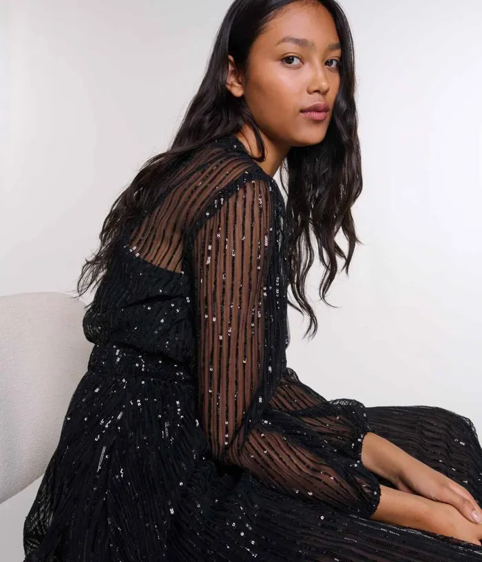 Maje Sequin Maxi Dress Women Dresses