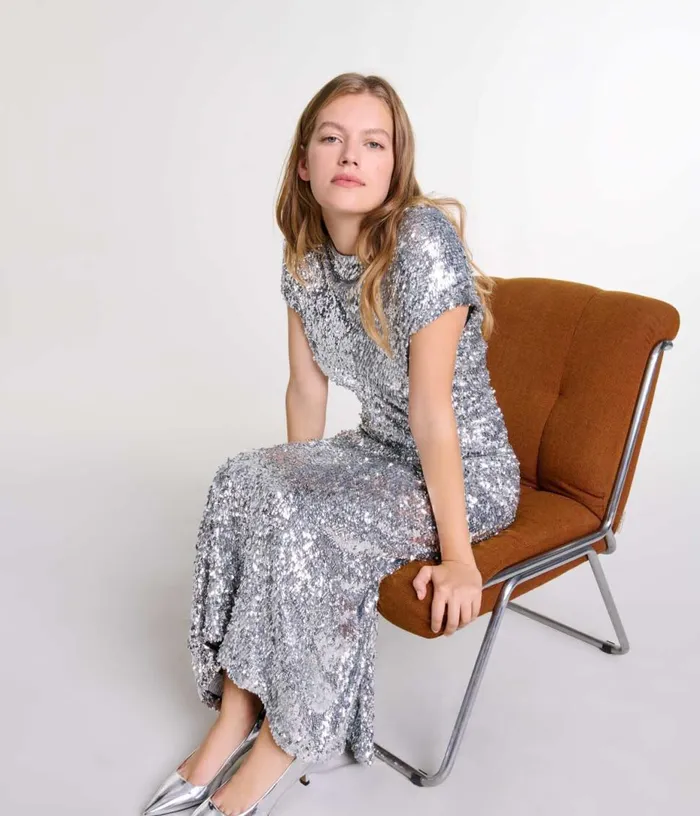 Maje Sequin Maxi Dress Women Dresses