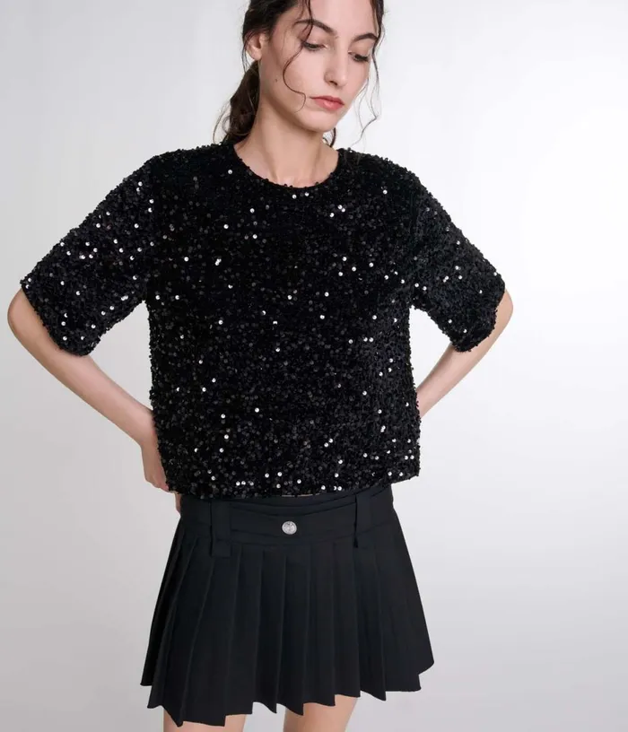 Maje Sequinned Velvet Top Women Tops and Shirts