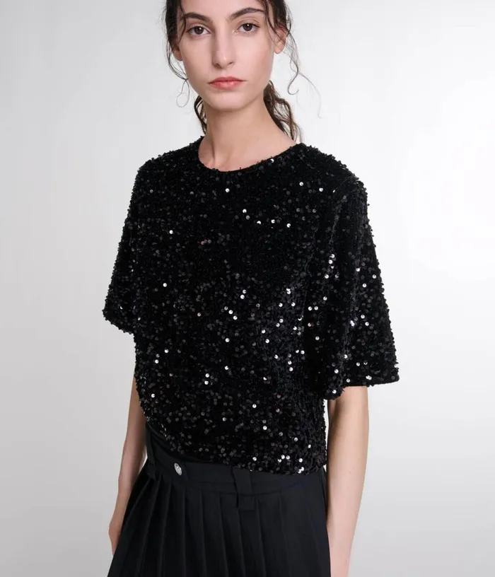 Maje Sequinned Velvet Top Women Tops and Shirts