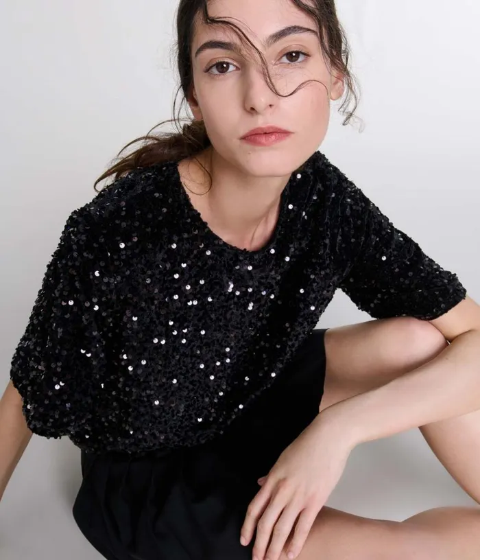 Maje Sequinned Velvet Top Women Tops and Shirts