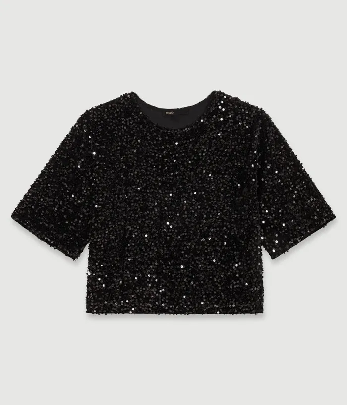 Maje Sequinned Velvet Top Women Tops and Shirts