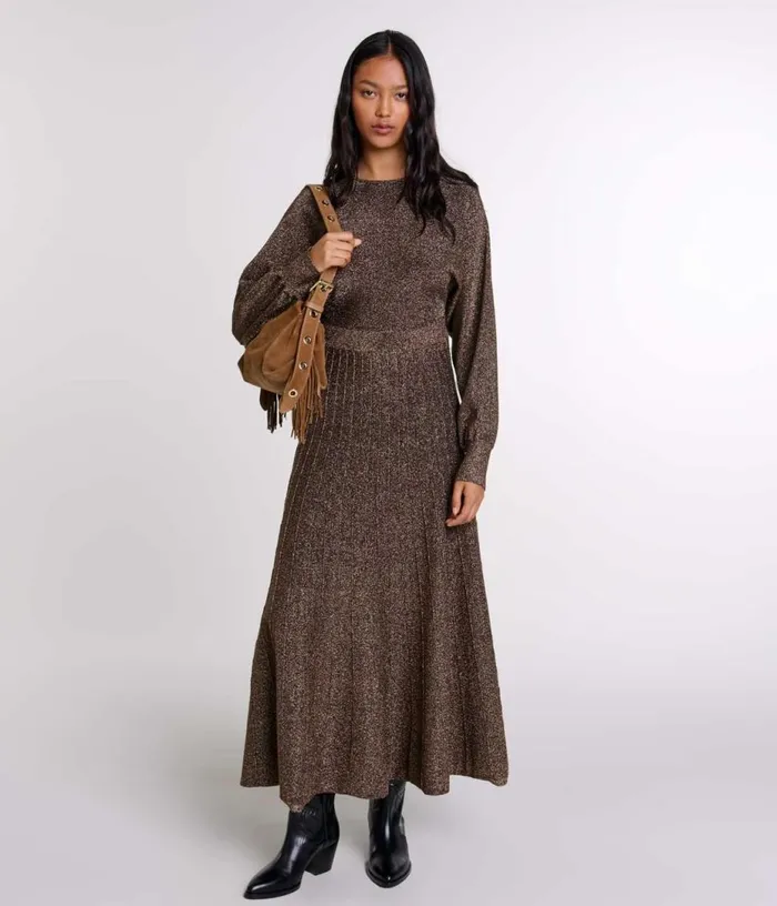 Maje Shiny Knit Maxi Dress Women Dresses