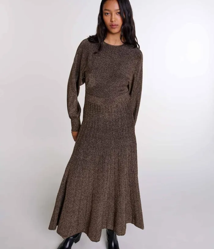 Maje Shiny Knit Maxi Dress Women Dresses
