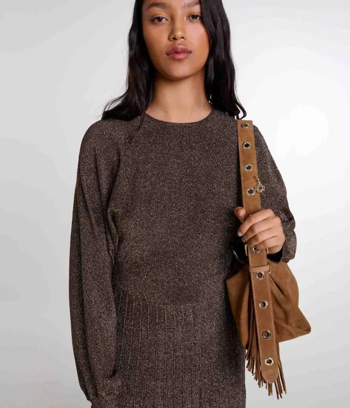 Maje Shiny Knit Maxi Dress Women Dresses