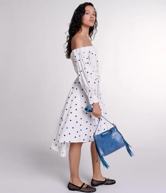 Maje Shirt Dress With Bardot Neckline Women Dresses