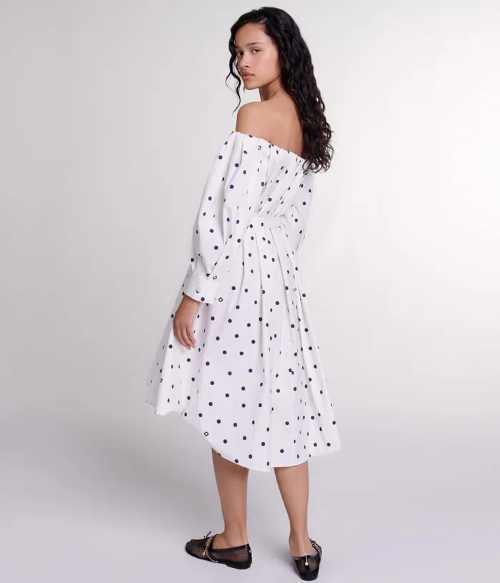 Maje Shirt Dress With Bardot Neckline Women Dresses