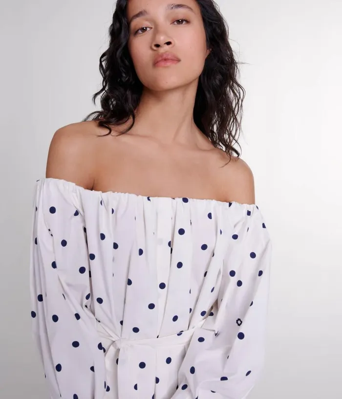 Maje Shirt Dress With Bardot Neckline Women Dresses