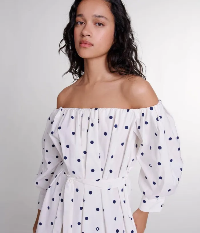 Maje Shirt Dress With Bardot Neckline Women Dresses