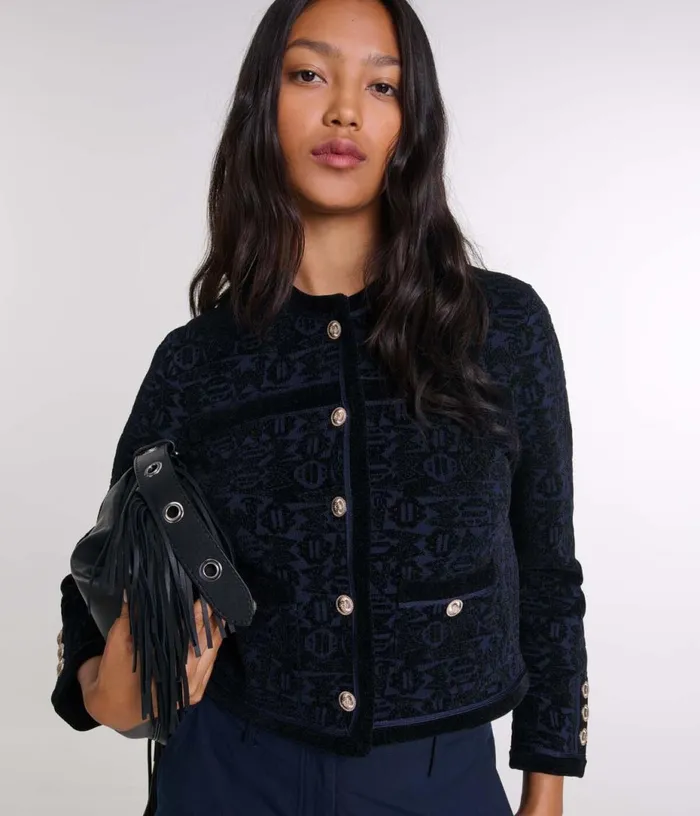 Maje Velvet Knit Cardigan Women Sweaters and Cardigans