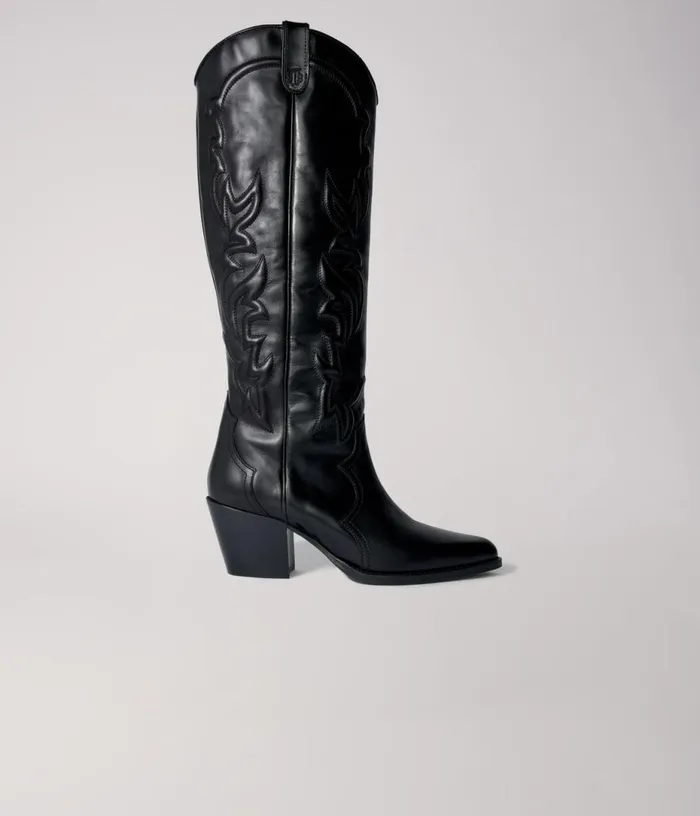 Maje Western Leather Boots Women Booties and Boots