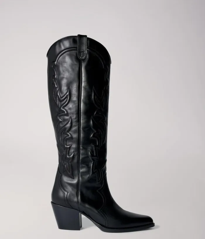 Maje Western Leather Boots Women Booties and Boots