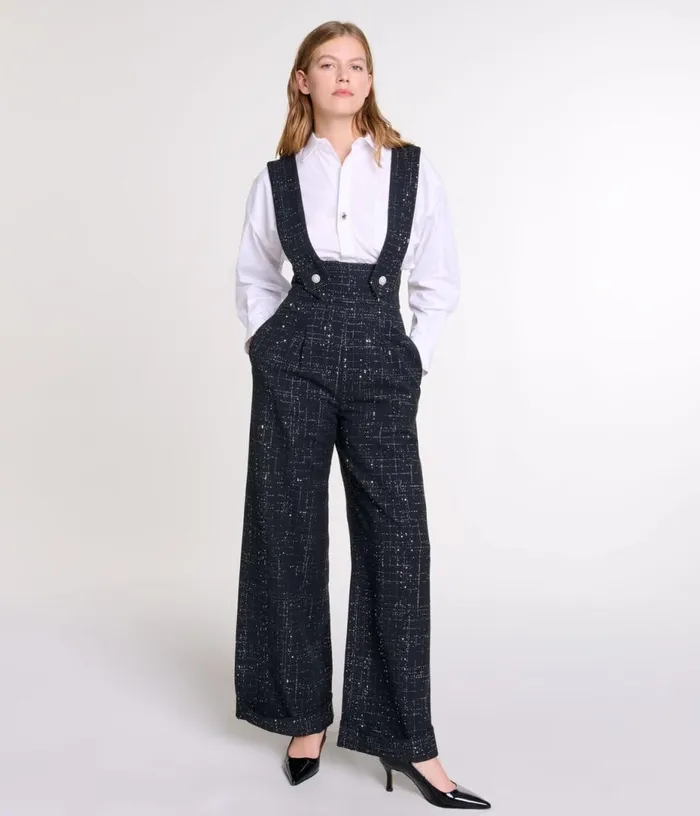 Maje Wideleg Trousers With Tweed Braces Women Pants and Jeans