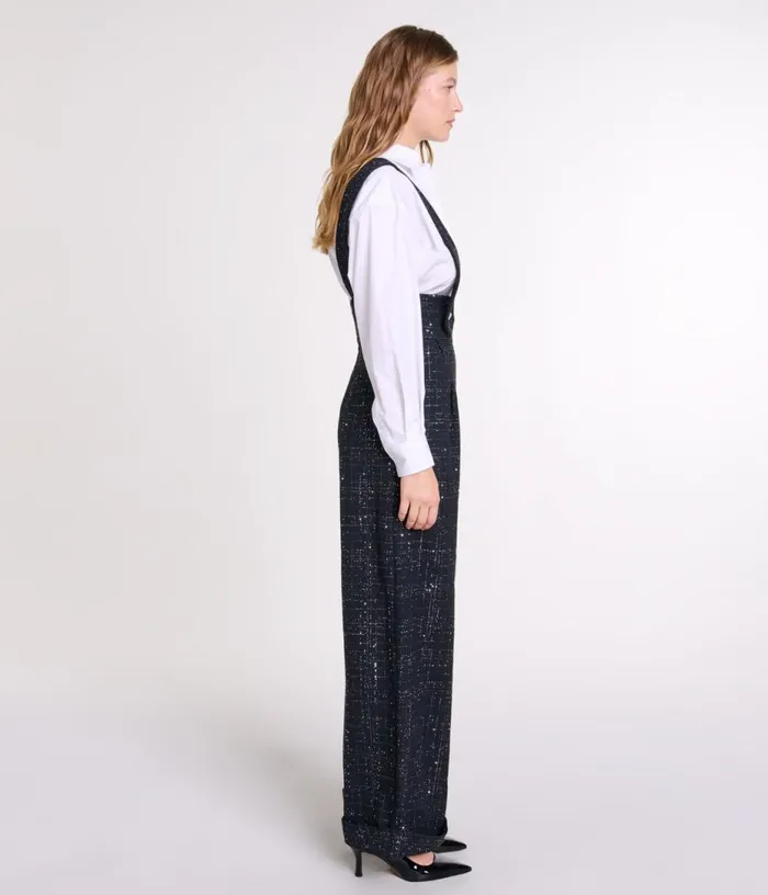 Maje Wideleg Trousers With Tweed Braces Women Pants and Jeans