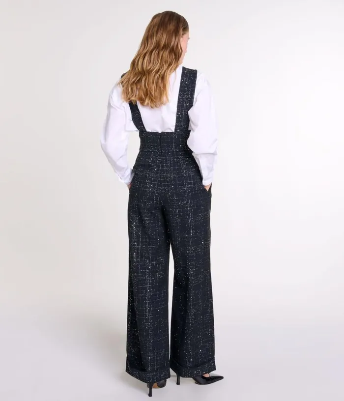 Maje Wideleg Trousers With Tweed Braces Women Pants and Jeans