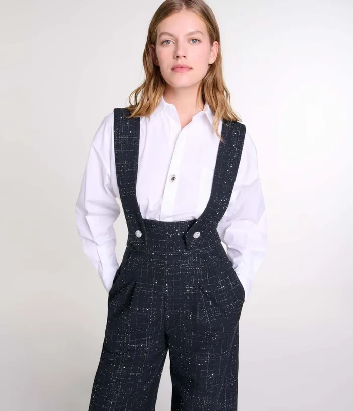 Maje Wideleg Trousers With Tweed Braces Women Pants and Jeans