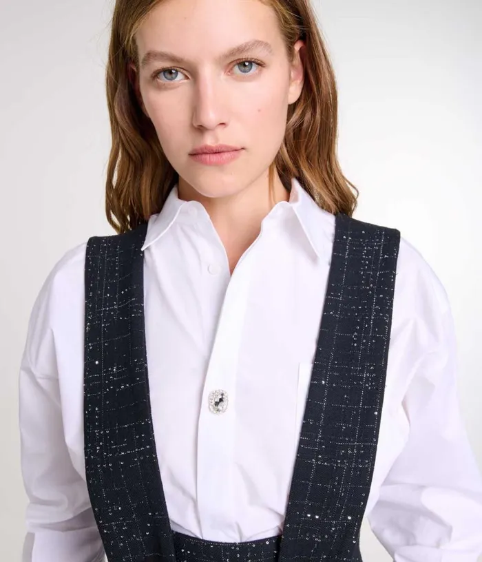 Maje Wideleg Trousers With Tweed Braces Women Pants and Jeans