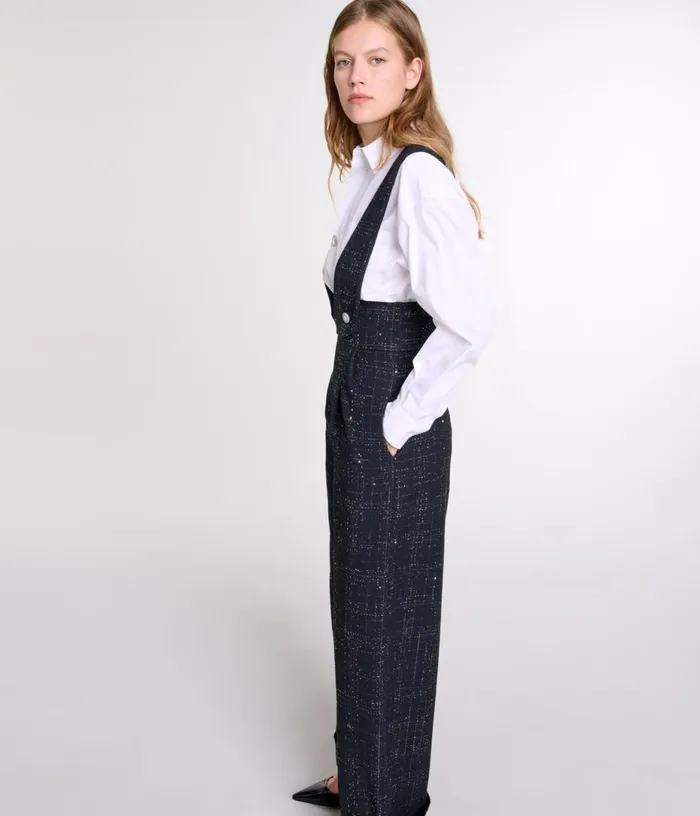 Maje Wideleg Trousers With Tweed Braces Women Pants and Jeans